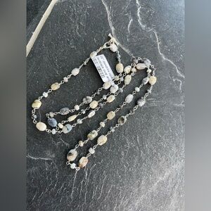 Dendrite Opal faceted grey & white beaded necklace toggle clasp 24” long